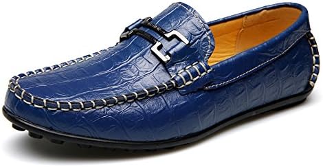 YangXieJiang Men's Leather Flats Slip On Driving Casual Loafers Boat shoes 1155 Blue 8 D(M) US