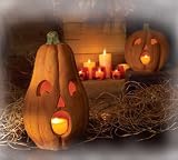 Set of 2 Halloween Orange Jack O' Lantern Pumpkin Candle Holders 14