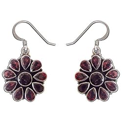 Birthday Presents Silver Garnet Earrings 1.5 inches (erg033)