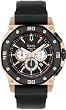 Rose Gold Tone Stainless Steel Marine Star Quartz Black Dial Bezel Strap