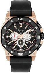 Rose Gold Tone Stainless Steel Marine Star Quartz Black Dial Bezel Strap