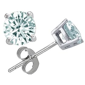 2.00 cttw 14k White Gold AAA Quality Genuine Round Aquamarine Earring Studs in... by