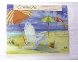 IMAGE OF Beach Themed Tempered Glass Cutting Board - Adirondeck Chair and Umbrellas on the Beach - New