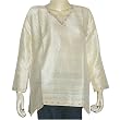 Lady Cream Shirt Silk Long Sleeve Top Blouse Embroidery Size L (tps002)