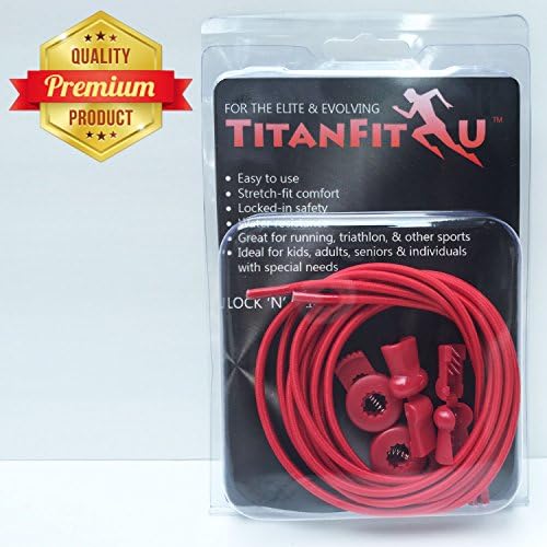 TitanFit4U Lock 'N' Clip Laces - Premium Elastic No Tie Shoelace - Latest High Quality Trainer Laces for Sport and Active Running - Cool Style Colored Shoe Laces for Kids and Adults - Custom Fit Footwear Lace w/ Durable Clip - Lifetime Guarantee (Red)