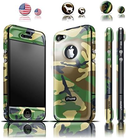 exofab iPhone 4/4S ultra-thin skin / case. Handsfree selfie. Front - back & side 3D protection. (Screen protector included) Color: Woodland Camouflage