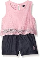 U.S. Polo Assn. Girls' Sleeveless Flounce Top and Denim Short Romper