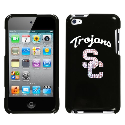 APPLE IPOD TOUCH ITOUCH 4TH GENERATION 8GB 32GB AND 64GB HARD PLASTIC DESIGN BLACK AND WHITE USC TROJANS SWAROVSKI CRYSTAL DIAMOND SNAP ON CASE COVER