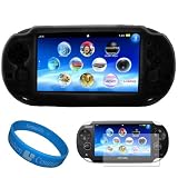 Black Premium Protective Silicone Skin Cover for New Sony PSP Vita Portable Handheld Gaming Device + Front and Back Clear Screen Protector + SumacLife TM Wisdom*Courage Wristband