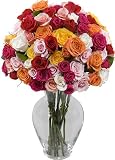 50 Blooms of Multicolored Spray Roses with Hourglass Vase