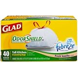 Gladtall Kitchen Trash Bags With Drawstring, Vanilla Scent Odor Shield, 13 Gallon, 40-Count Boxes (Pack of 4)