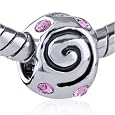 Pandora Bead & Bracelet - Pink Crystal Spiral Swirl Pattern European Charm Beads