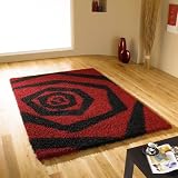 Large Quality Shaggy Rug in Red  Black 120 x 160 cm (4 x 53") Carpet