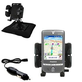 Pharos GPS 525E Auto Bean Bag Dash Holder with Car Charger - Uses Gomadic TipExchange