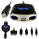 BESTEK usb adapter car cigarette lighter socket car splitter adapter 3 way plug socket usb outlet dc charger power adapter 12V socket 24V dc adapter car charger Ipad ( 2 USB charger 2.1A + 1 usb retractable cable+ 5 usb tips ) MRS152UV+T13A