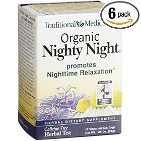 Traditional Medicinals Organic Fair Trade Certified Nighty Night Herbal Tea, 16-Count Wrapped Tea Bags (Pack of 6)