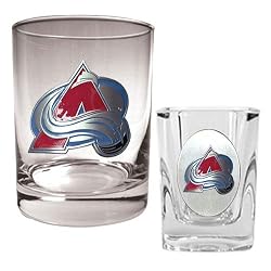 Colorado Avalanche NHL Rocks Glass & Square Shot Glass Set - Primary Logo by Great American Products