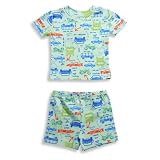 Pepper Toes by Baby Lulu - Toddler Boys Short Sleeve Shortie Cars Pajamas, Green (Size 4T) Image