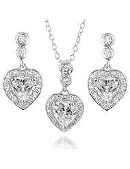 Alexandria Collection Sterling Silver White Cubic Zirconia Heart Jewelry Set