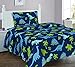 Elegant Home Dinosaurs Jurassic Park Design Multicolor Dark Blue Green 3 Piece Printed Twin Size Sheet Set with Pillowcase Flat Fitted Sheet for Boys/Kids/Teens # Dinosaurs Blue 2 (Twin)