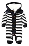 (コ-ランド) Co-land ベビー服 あったか ロンパース 赤ちゃん カバーオール 新生児 長袖 ボーダー柄 秋冬着 ニット 男の子 女の子 もこもこ 出産祝い ネイビー M