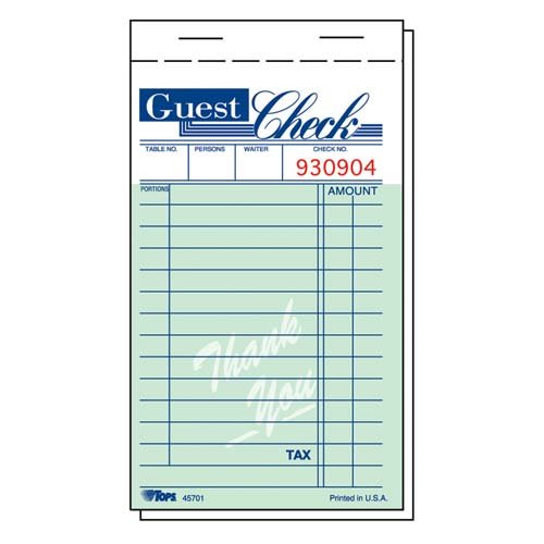 Tops Business Forms - Guest Check Books - 1 Part - 3-3 8x5-1 2 - 10 Bk PK