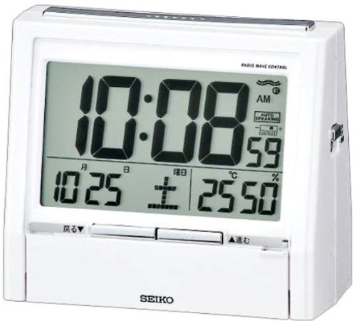 SEIKO CLOCK (セイコークロック) 目覚し時計 デジタル TALK LINER トークライナー 電波時計 温度計 湿度計 音声報時機能付き DA206W 白パール塗装
