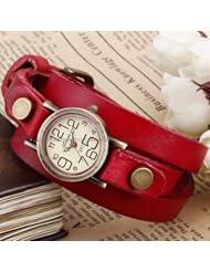 Ailisha Bronze Lady Wrap Bracelet Bangle Red Leather Quartz Wrist Watch WAA383