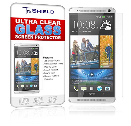 HTC One Max Screen Protector - Tempered Glass - Package Includes Microfiber Cleaning Cloth, Installation Tips, Tempered Glass Screen Protector - Retail Packaging - by TruShield