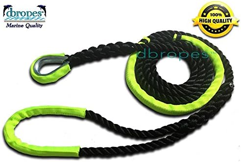 3 Strand Mooring Pendant Premium 100% Nylon Rope Black 1/2' x 12' with 3 Chafe Guards and Stainless Steel Thimble (Tensile Strength 6400 Lbs.) (1/2 in. x 12 ft)