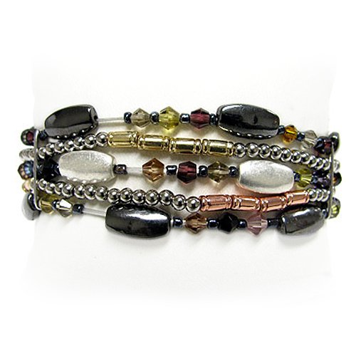 Mixed Glass Beads Metal Chain Stretch Bracelet Fashion Jewelry
