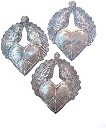 Hearts with Wings, Love and Friendship Ornament Gifts, Peace Sign, Angel Wings, Decorative Charms, 3.5 x 4 Inches