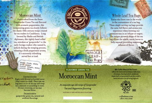 The Coffee Bean & Tea Leaf Moroccan Mint Gunpowder Green Tea, Bright Fresh Minty, 50-Count Filter Bags
