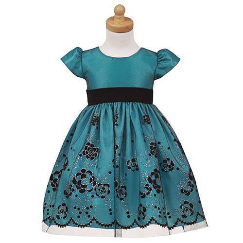 Lito Toddler Girls Size 3T Turquoise Floral Flocked Christmas Dress