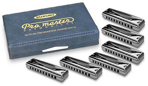 SUZUKI PROMASTER DELUXE HARMONICA SET OF SIX PROFESSIONAL DIATONIC HARPS W/CASE