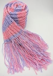 Handmade Scarf in Pretty Sorbet Stripes - Pink and Lilac (100% Knitted By Hand)