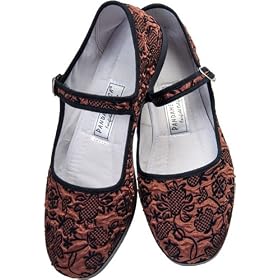 Coffee Floral Velvet Mary Jane Chinese Shoes