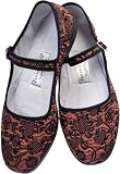 Coffee Floral Velvet Mary Jane Chinese Shoes