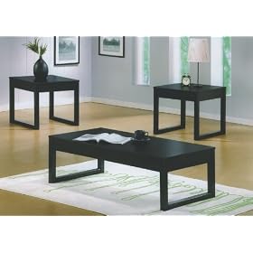 3pcs Contemporary Black Finish Coffee & End Table Set