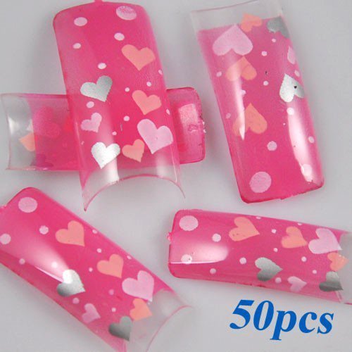 350BUY Sweet Clear Pink Hearts Acrylic French False Nail Art Tips 50pcs