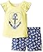 Kids Headquarters Girls' Yellow Tee with Printed Navy Shorts