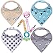 4 Pack Stylish Baby Bandana Drool Bibs With 2 FREE Pacifier Clips, Ultra Absorbent, Ultra Soft, Organic Cotton with Snaps, The Perfect Baby Gift Set for Boys & Girls, by Chicky Joy