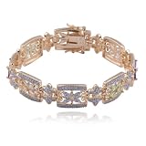 18k Yellow Gold Overlay Sterling Silver Multi-Gemstone and Diamond Bracelet, 7.25