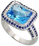 14k White Gold Ring 9/16 (14mm) wide, w/ 0.61 Carat Round Brilliant Diamonds, 0.82 Carat Blue Sapphire Stones & 4.64 Carats Blue Topaz Stone