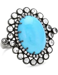 Sutra Blackened Sterling Silver Turquoise and Rose Cut White Topaz Ring