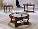 Cherry Finish Round Wood Carved COFFEE TABLE with Glass Top