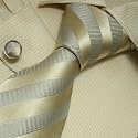 S3062 Designer Hand Made Khaki Stripes Necktie Cufflinks Set Ties for Men Jacquard Woven Pure Silk Mens Tie and Cuff Links Gift Tie Set