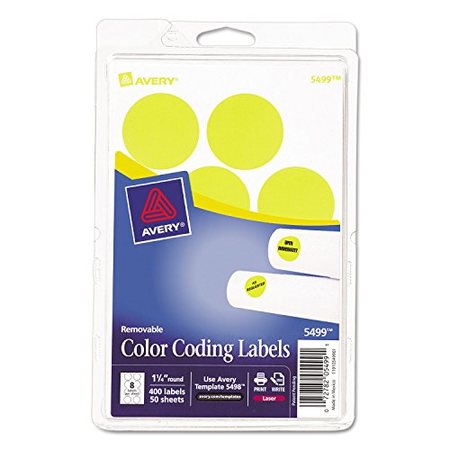 Avery 5499 Removable Print or Write Color Coding Labels, 1.25