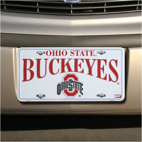 Ohio State Buckeyes White Metal License Plate
