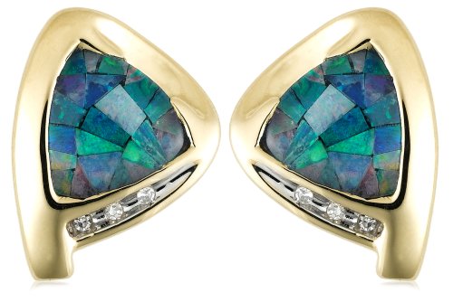 10k Yellow Gold Mosaic Opal and Diamond Earrings